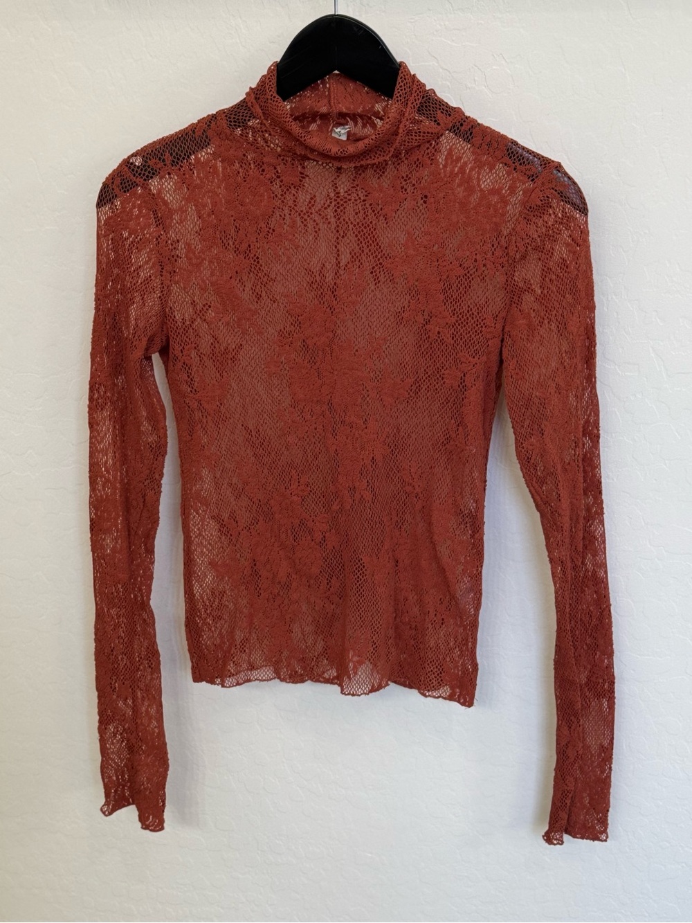 Intimately Free People Sweet Secrets Rust Lace Layering Turtleneck Top Small